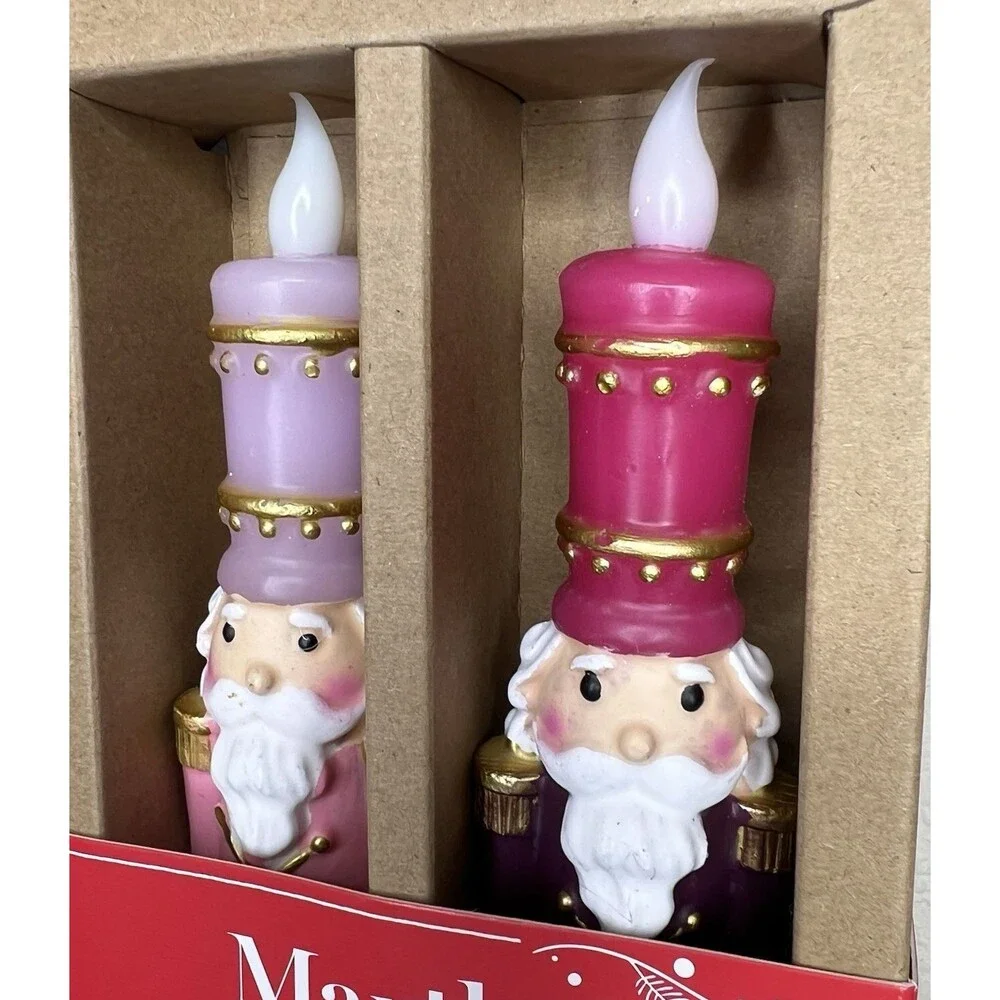 Martha Stewart Christmas Light Up LED Nutcracker Real Wax Taper Candles Set of 2